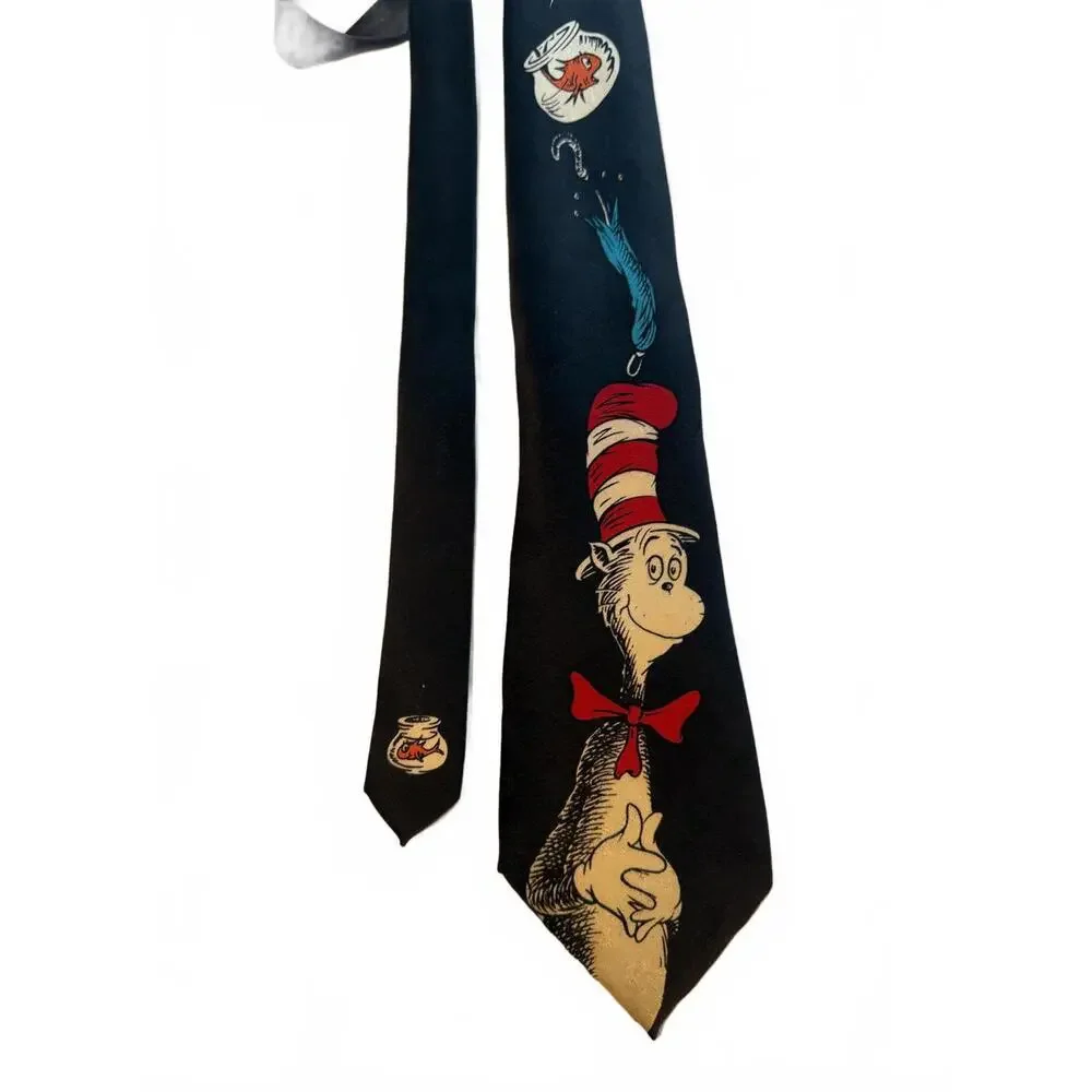 UNIQUE Vintage 1994  Dr. Seuss Cat in the Hat Fish Bowl 100%  Silk Collector Tie